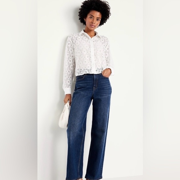 Old Navy Cropped Lace Button-down Shirt, Size XL. - Picture 2 of 10
